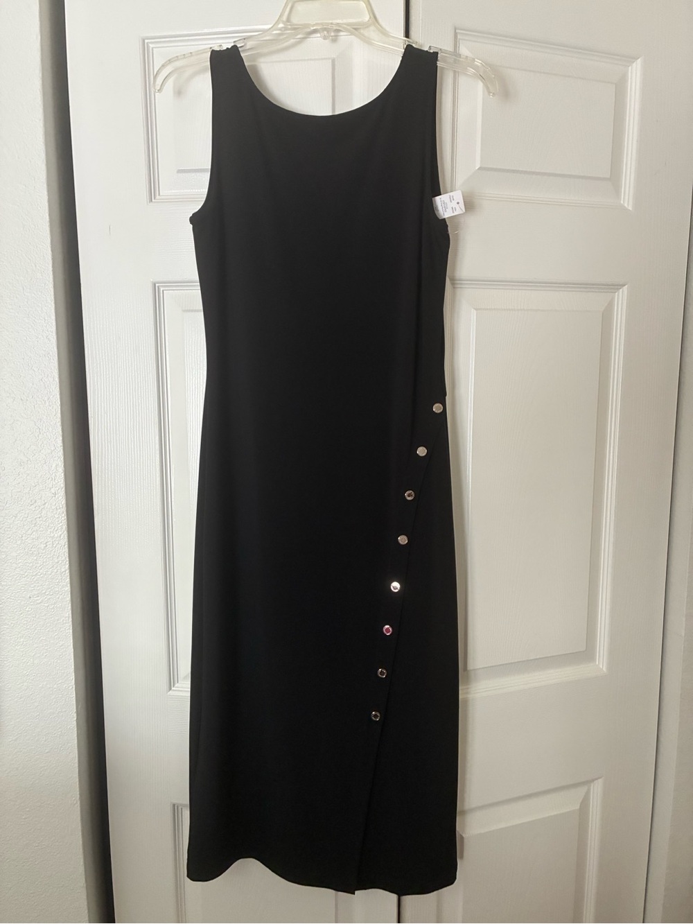 Sleeveless Black Midi Dress with Side Button Detail
